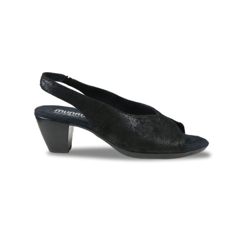 Munro Sandals | Women'S Rochelle-Black Metallic Leather | Quick Ship!