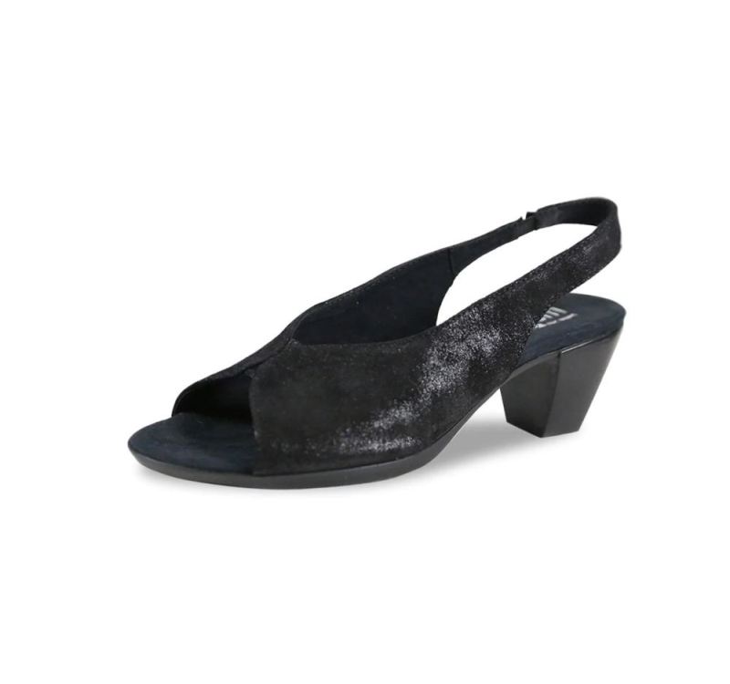 Munro Sandals | Women'S Rochelle-Black Metallic Leather | Quick Ship!