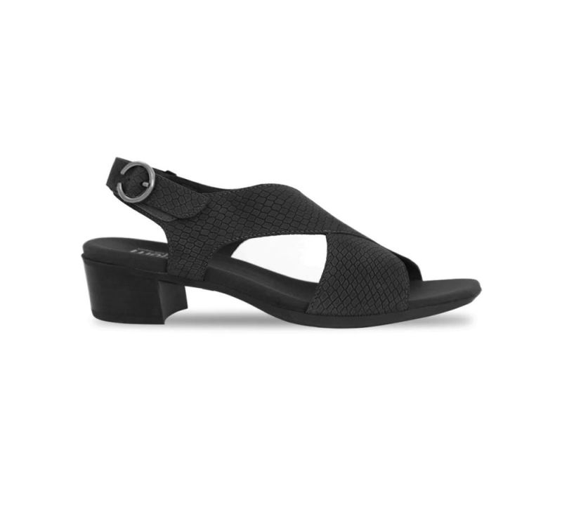 Munro Sandals | Women'S Jenny-Black Lizard Print Nubuck | Quick Ship!