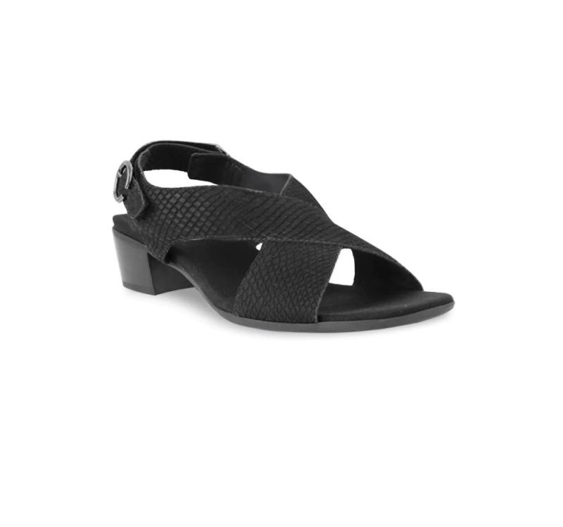 Munro Sandals | Women'S Jenny-Black Lizard Print Nubuck | Quick Ship!