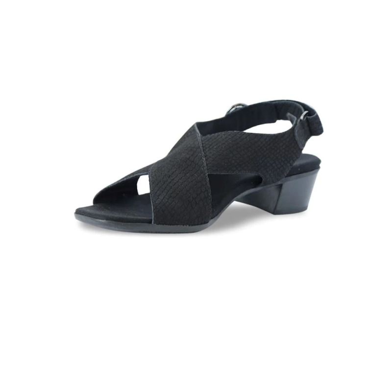 Munro Sandals | Women'S Jenny-Black Lizard Print Nubuck | Quick Ship!