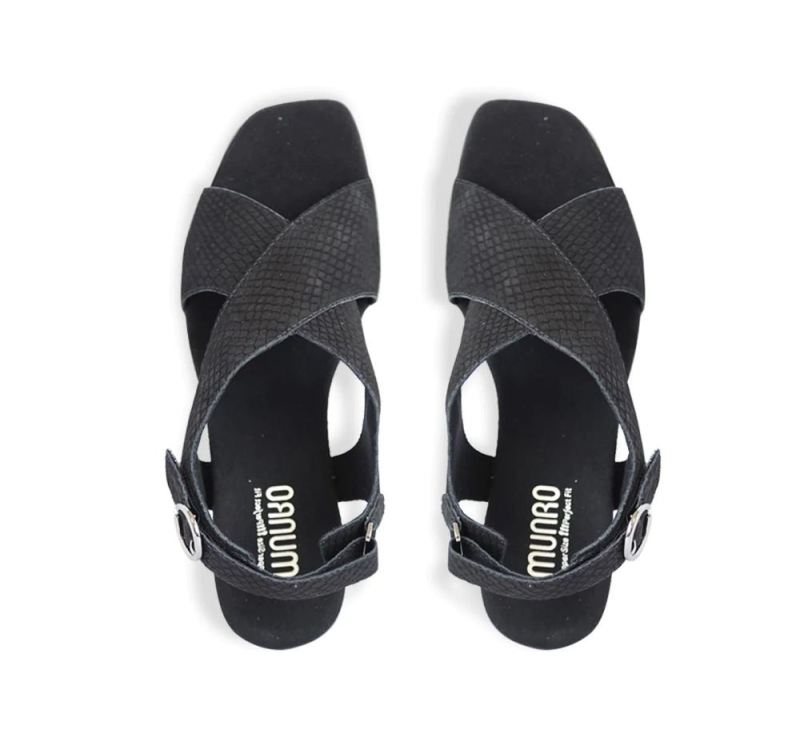 Munro Sandals | Women'S Jenny-Black Lizard Print Nubuck | Quick Ship!