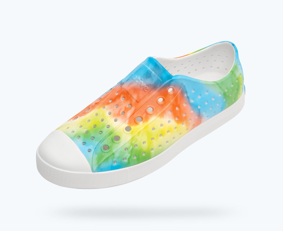 Native Shoes Women's Jefferson Print - Shell White/ Shell White/ Rainbow Tie Dye