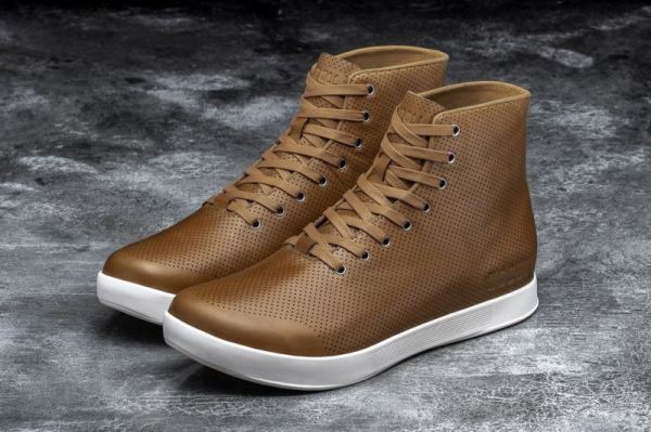 NOBULL MEN'S SHOES HIGH-TOP CHESTNUT LEATHER TRAINER