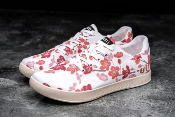 NOBULL WOMEN'S SHOES WHITE CHERRY BLOSSOM CANVAS TRAINER