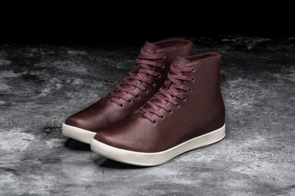 NOBULL MEN'S SHOES HIGH-TOP BURGUNDY LEATHER TRAINER