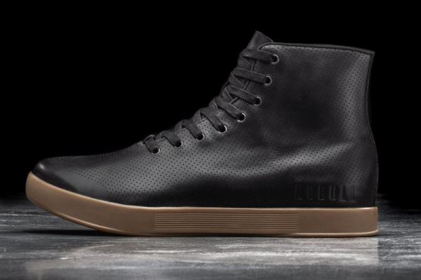 NOBULL WOMEN'S SHOES HIGH-TOP BLACK DARK GUM LEATHER TRAINER