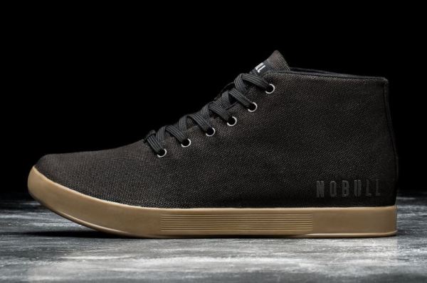 NOBULL MEN'S SHOES BLACK DARK GUM CANVAS MID TRAINER