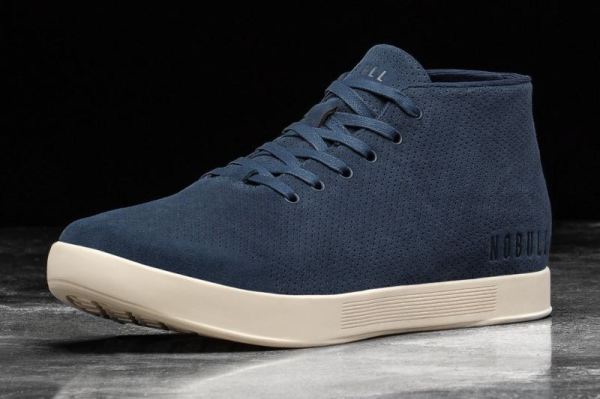 NOBULL MEN'S SHOES NAVY IVORY SUEDE MID TRAINER