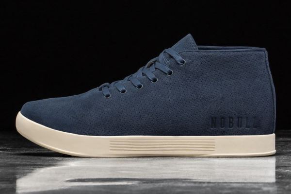 NOBULL MEN'S SHOES NAVY IVORY SUEDE MID TRAINER