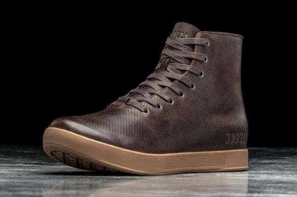 NOBULL MEN'S SHOES HIGH-TOP BROWN LEATHER TRAINER