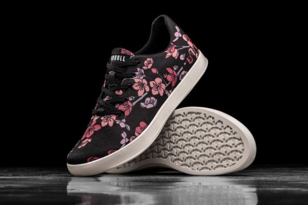 NOBULL WOMEN'S SHOES BLACK CHERRY BLOSSOM CANVAS TRAINER