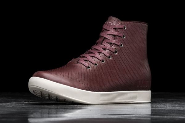 NOBULL WOMEN'S SHOES HIGH-TOP BURGUNDY LEATHER TRAINER