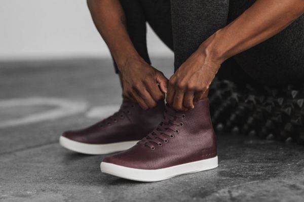 NOBULL WOMEN'S SHOES HIGH-TOP BURGUNDY LEATHER TRAINER