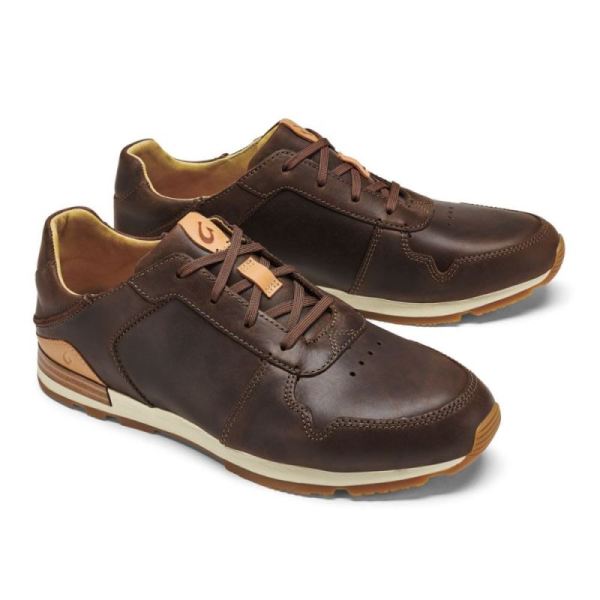 Olukai Men's Huaka'i Li Leather Sneakers - Dark Wood