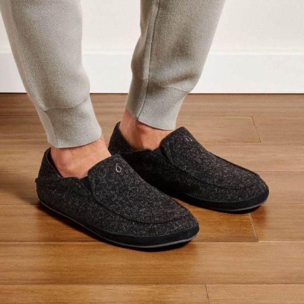 Olukai Men's Moloa Hulu Wool Slippers - Black