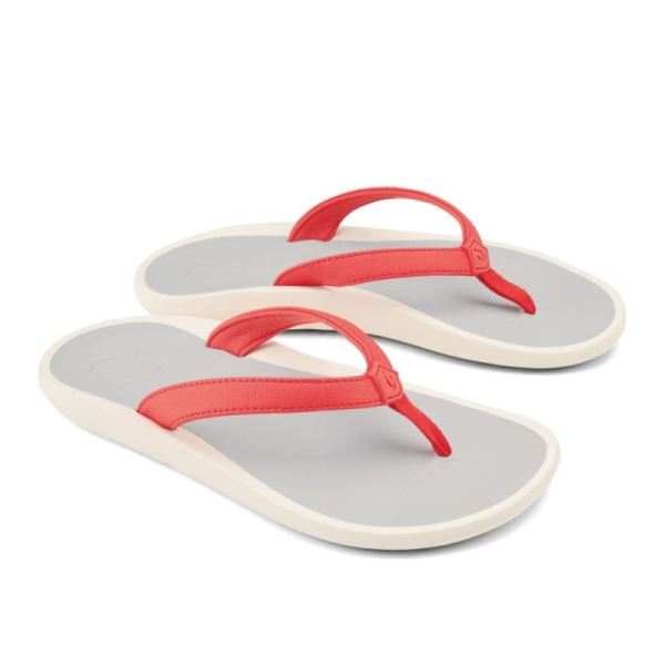 Olukai Women's Pi'oe Beach Sandals - Hot Coral / Mist Grey