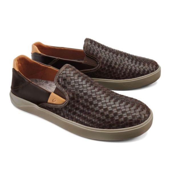 Olukai Men's Lae'ahi Lauhala Leather Slip-On Sneakers - Dark Wood