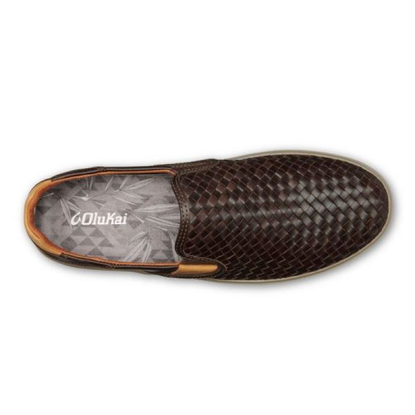 Olukai Men's Lae'ahi Lauhala Leather Slip-On Sneakers - Dark Wood