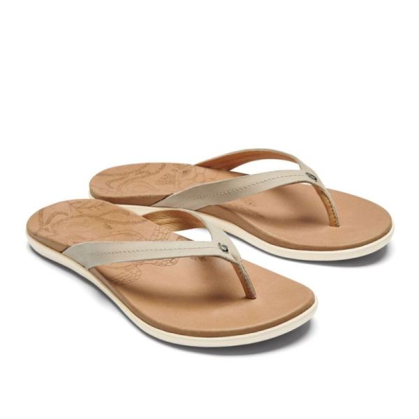 Olukai Women's Honu Leather Flip Flops - Tapa / Golden Sand