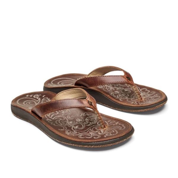 Olukai Women's Paniolo Leather Flip Flops - Natural