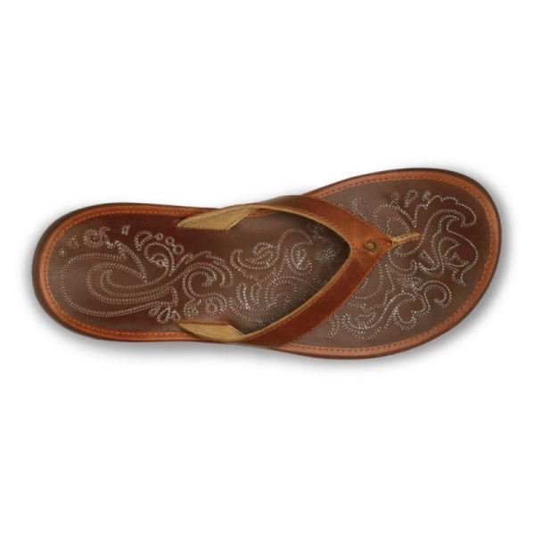 Olukai Women's Paniolo Leather Flip Flops - Natural