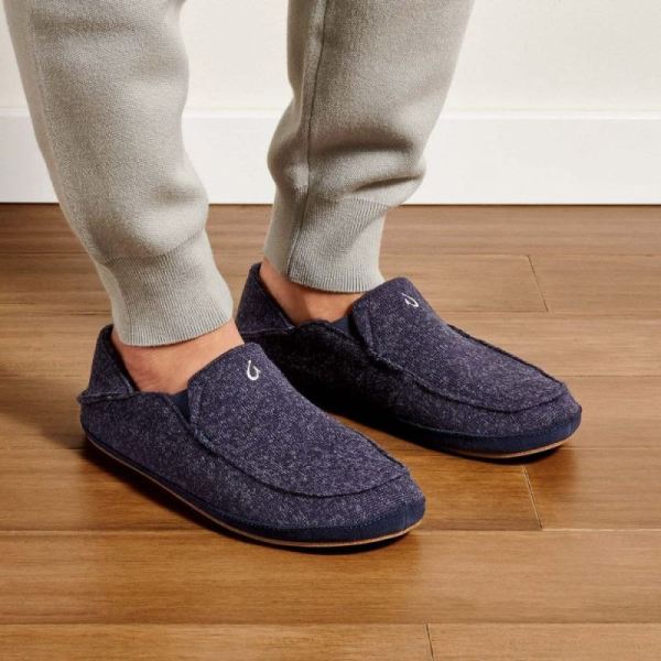 Olukai Men's Moloa Hulu Wool Slippers - Trench Blue