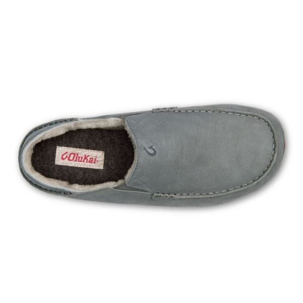 Olukai Men's Kipuka Hulu Leather Slippers - Charcoal