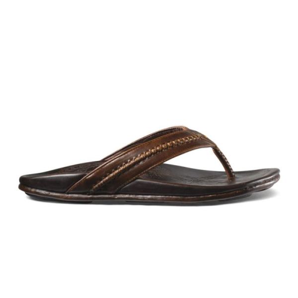 Olukai Men's Mea Ola Leather Beach Sandals - Dark Java