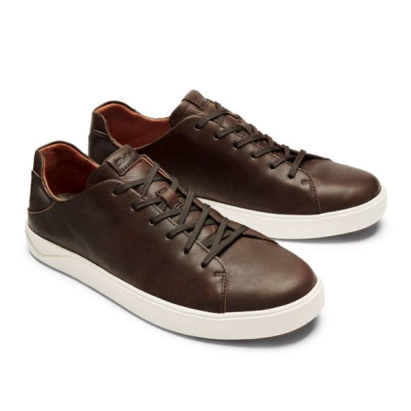 Olukai Men's Lae'ahi Li 'Ili Leather Sneakers - Dark Wood