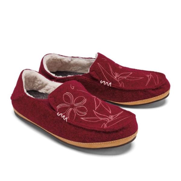 Olukai Women's Nohea Kilohana Wool Slippers - Red Ochre / Golden Sand