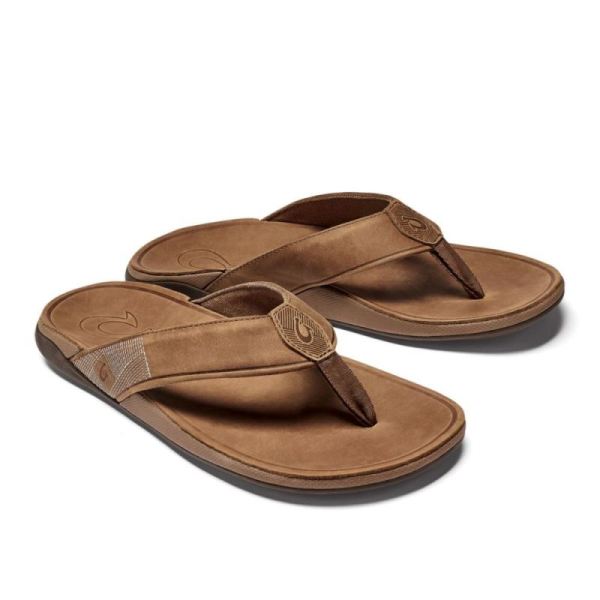 Olukai Men's Tuahine Leather Beach Sandals - Toffee