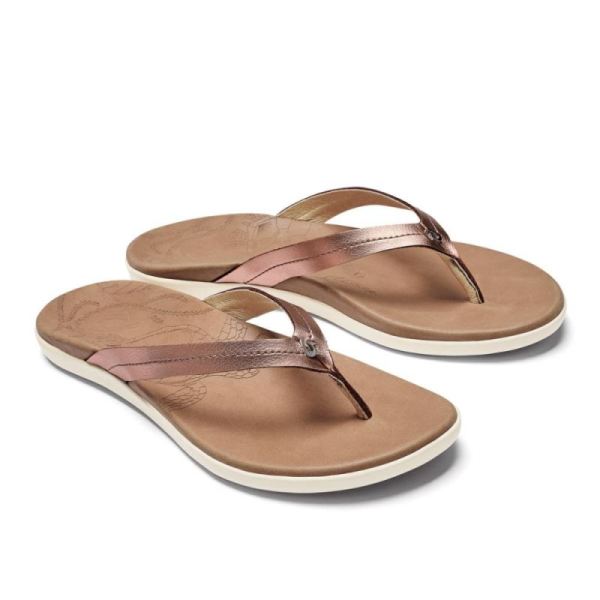 Olukai Women's Honu Leather Flip Flops - Pink Copper / Sahara