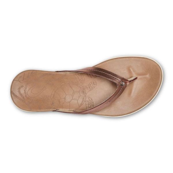 Olukai Women's Honu Leather Flip Flops - Pink Copper / Sahara