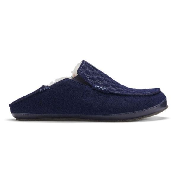 Olukai Men's Moloa Kilohana Wool Slippers - Trench Blue