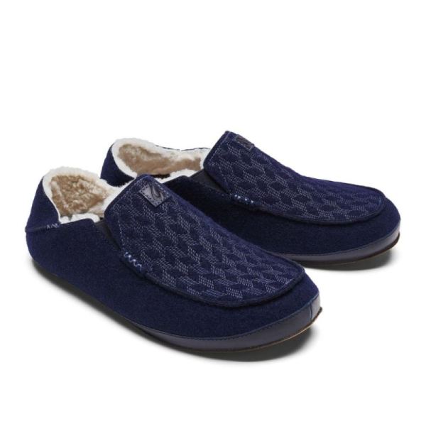 Olukai Men's Moloa Kilohana Wool Slippers - Trench Blue