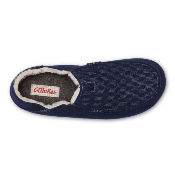 Olukai Men's Moloa Kilohana Wool Slippers - Trench Blue