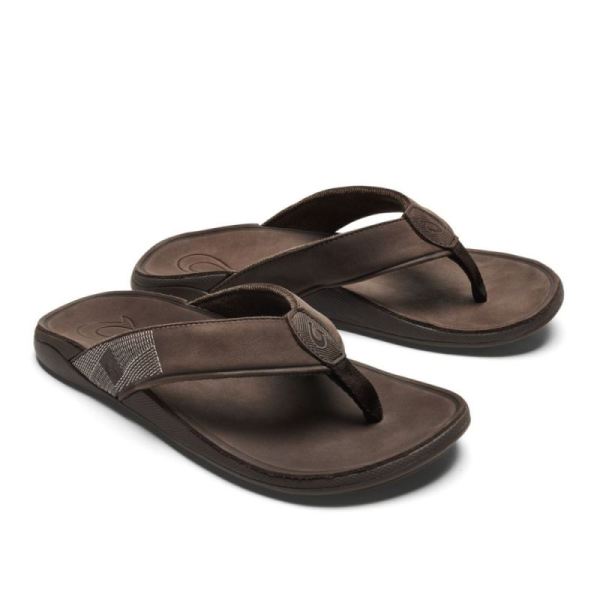 Olukai Men's Tuahine Leather Beach Sandals - Dark Wood