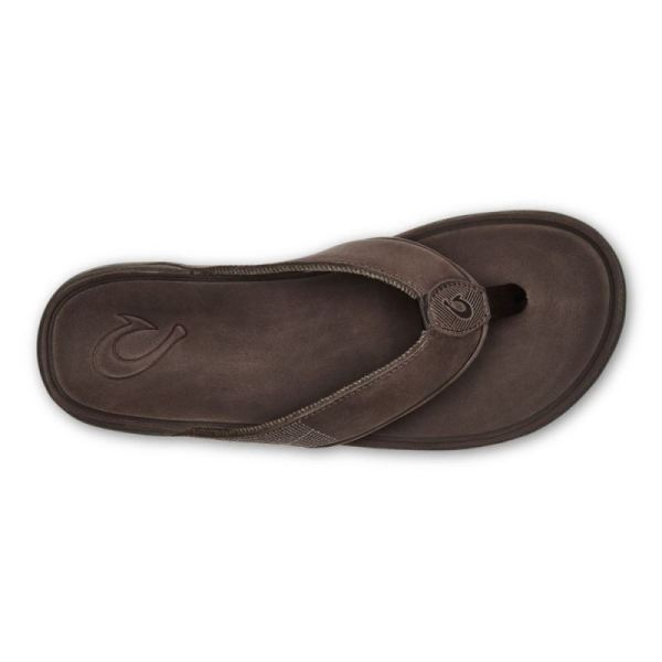 Olukai Men's Tuahine Leather Beach Sandals - Dark Wood