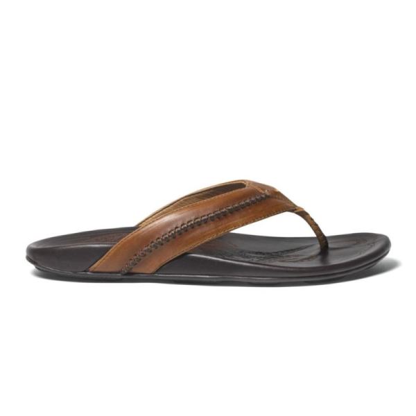 Olukai Men's Mea Ola Leather Sandals - Tan / Dark Java
