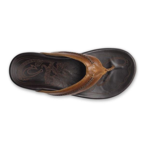 Olukai Men's Mea Ola Leather Sandals - Tan / Dark Java