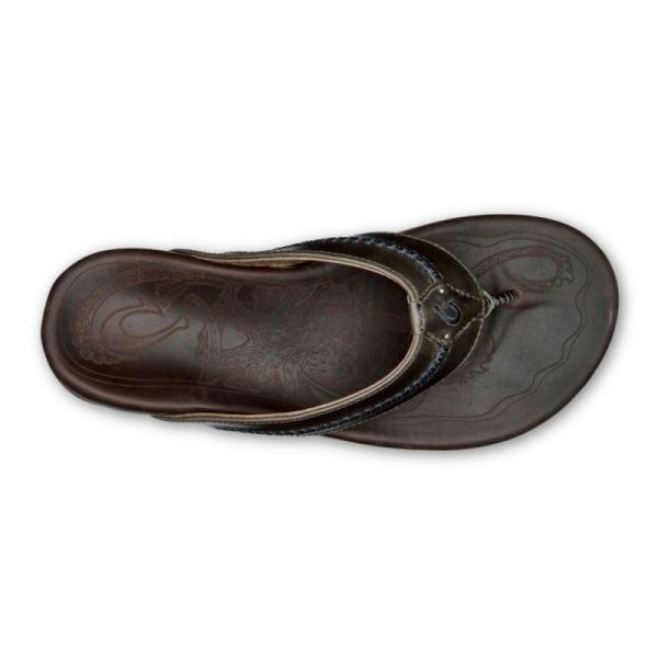 Olukai Men's Mea Ola Leather Sandals - Dark Shadow / Mustang