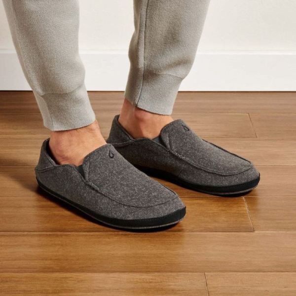 Olukai Men's Moloa Hulu Wool Slippers - Dark Shadow