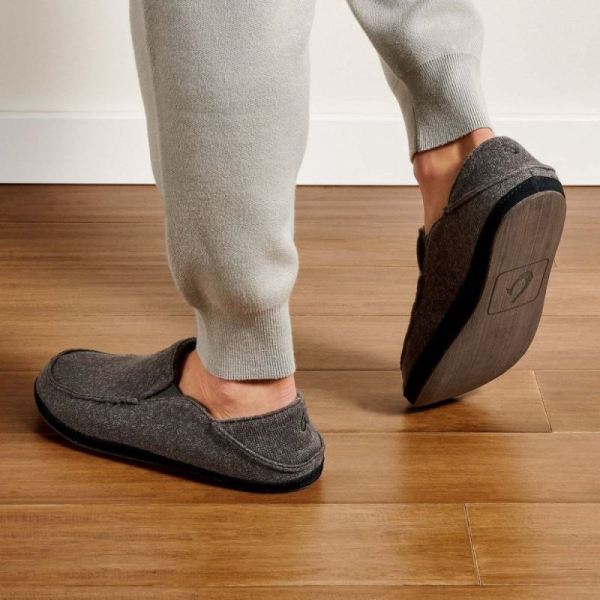 Olukai Men's Moloa Hulu Wool Slippers - Dark Shadow