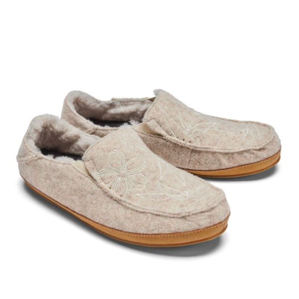 Olukai Women's Nohea Kilohana Wool Slippers - Tapa / Golden Sand