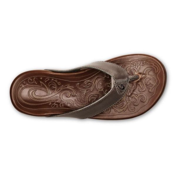 Olukai Men's Mekila Leather Beach Sandals - Charcoal / Toffee