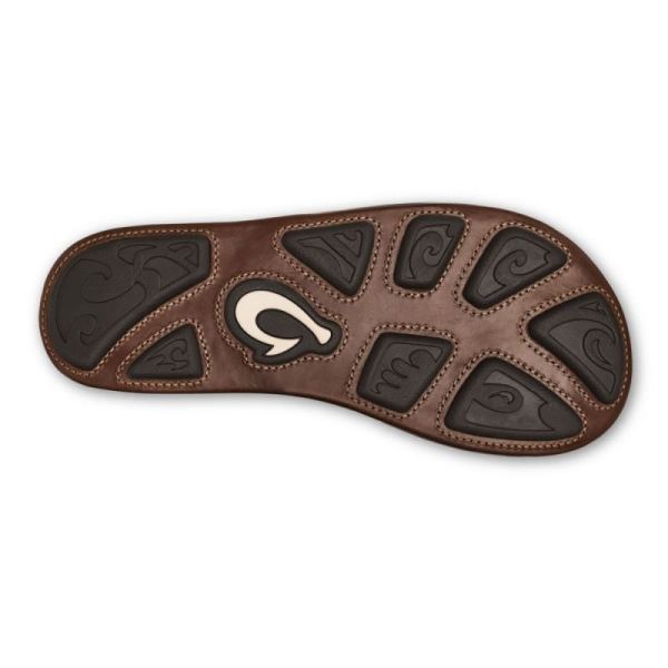 Olukai Men's Mekila Leather Beach Sandals - Charcoal / Toffee