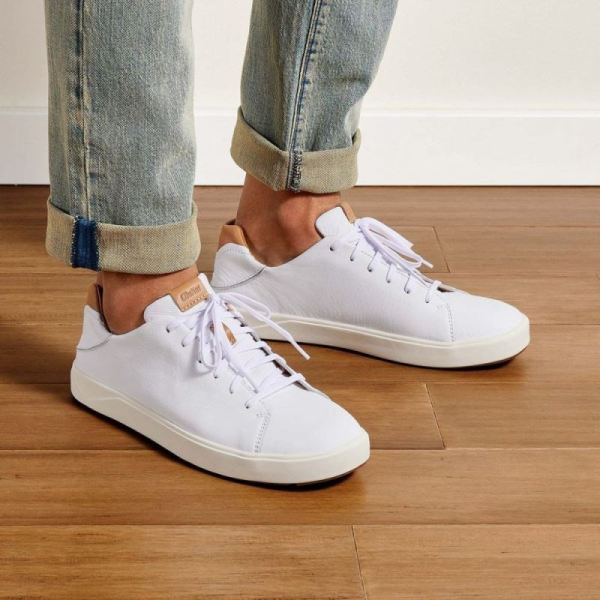 Olukai Men's Lae'ahi Li 'Ili Leather Sneakers - White