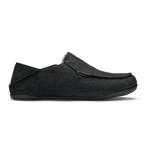 Olukai Men's Kipuka Hulu Leather Slippers - Black
