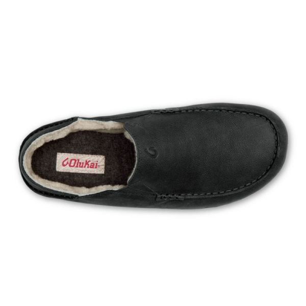 Olukai Men's Kipuka Hulu Leather Slippers - Black